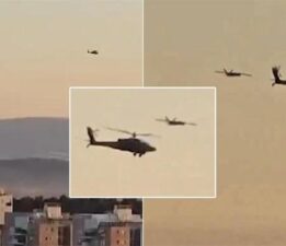 Kamikaze drone İsrail helikopterinin üstünden geçti! Eşi benzeri olmayan görüntü