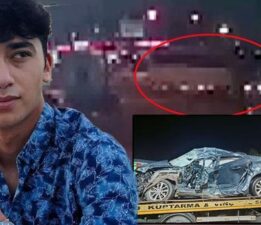 Tur otobüsü otomobili sürükleyip karşı şeride geçti! Feci kaza kamerada