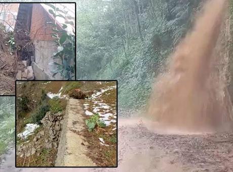 Rize’de heyelan! Köy yolu kapandı, 2 ev boşaltıldı