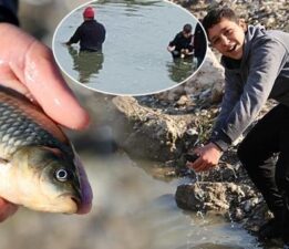 Yer: Adana! Elleriyle yakaladığı balıkları çuval çuval taşıdı