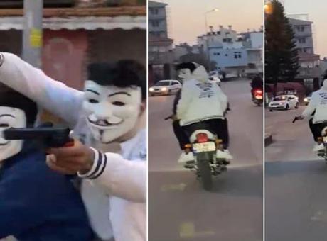 Antalya’da Anonymous maskeli motosikletliler korku saçtı! İki kişi yakalandı