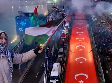 Galata Köprüsü’nde tarihi gün! Yüz binlerce kişi Filistin için bir arada