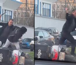 İstanbul’da şok görüntü! Arabasını yumruklayan kuryeyi copla dövdü