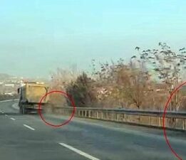 Kamyon şoföründen alkışlanacak hareket! Fırlayan tekeri böyle engelledi