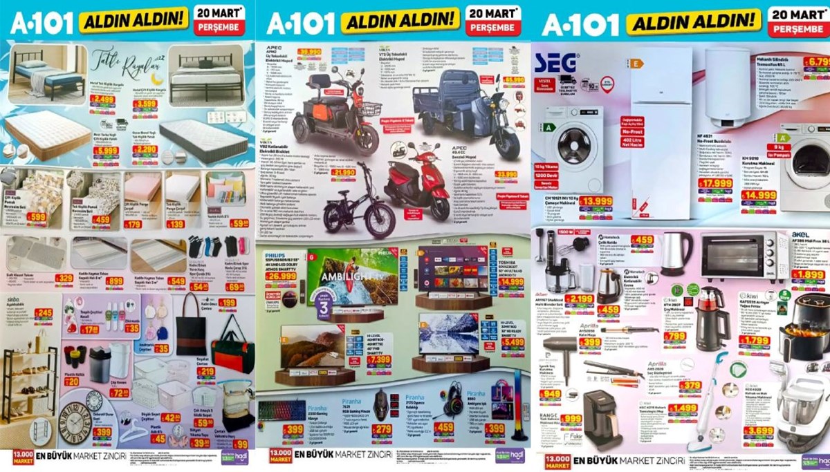 A101 Aktüel Kataloğu 20 Mart Perşembe: Televizyon, airfryer, gaming oyuncu ekipmanları, yatak ve karyola çeşitleri satışa çıkıyor