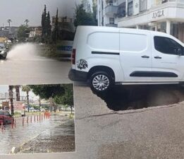 Adana’da sağanak sele neden oldu, yol çöktü: