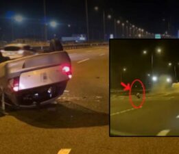 9 yaşındaki çocuk takla atan otomobilden yola savruldu