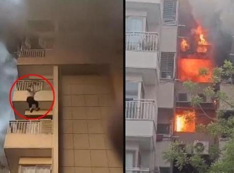Dehşete düşüren an! Alevlerin içinde kaldı, 5. kattan atladı!