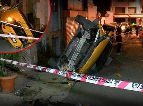 Şişli’de taksi 10 metreden çıkmaz sokağa uçtu! ‘Takla atarak yere düştü’