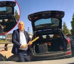 Trafikte korku dolu anlar! Aracından inip beyzbol sopasıyla üstüne yürüdü