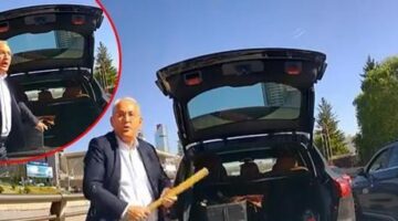 Trafikte korku dolu anlar! Aracından inip beyzbol sopasıyla üstüne yürüdü