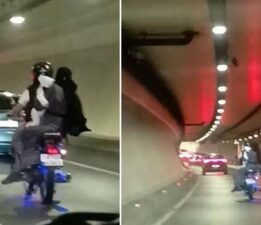Avrasya Tüneli’nde tehlikeli yolculuk: 1’i bebek 3 kişi motosiklet üzerinde
