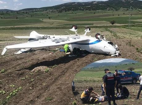 Bilecik’te eğitim uçağı zorunlu iniş yaptı! Kazada pilot yaralandı