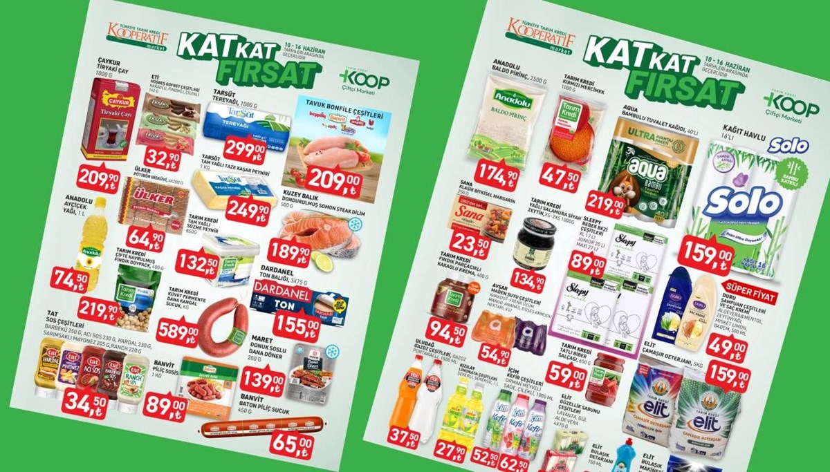 Tarım Kredi Kooperatif marketleri 10-16 Haziran indirim kataloğu: Tereyağı, çay, kağıt havlu, deterjan ve şampuan çeşitlerinde kampanya