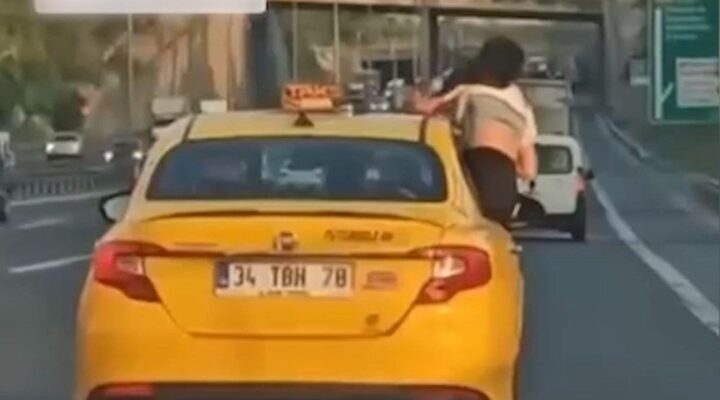 TEM’de akılalmaz görüntü: Taksinin camından sarktılar