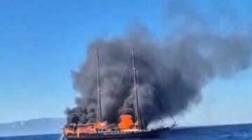 Bodrum’da korku dolu anlar! Turistlerin bulunduğu ahşap tekne yanarak battı