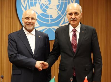 Meclis Başkanı Kurtulmuş, İran İslami Danışma Meclisi Başkanı Ghalibaf ile bir araya geldi