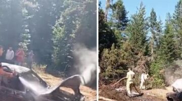 Otomobilde çıkan yangın rüzgarın etkisiyle ormana sıçradı