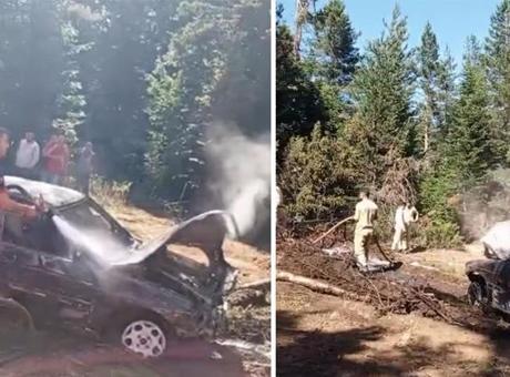 Otomobilde çıkan yangın rüzgarın etkisiyle ormana sıçradı