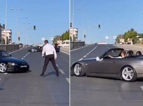 Trafik magandaları kamerada! Kırmızı ışıkta drift attılar