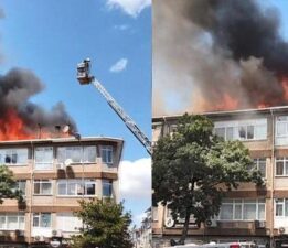 Üsküdar’da 4 katlı binanın çatısında yangın