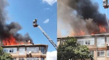 Üsküdar’da 4 katlı binanın çatısında yangın