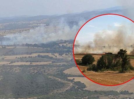 Çanakkale’de tarım arazisinde çıkan yangın rüzgarın etkisiyle büyüdü