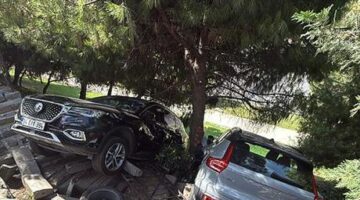 Cip sürücüsü fren yerine gaza bastı! Araç ağaçlık alana düştü