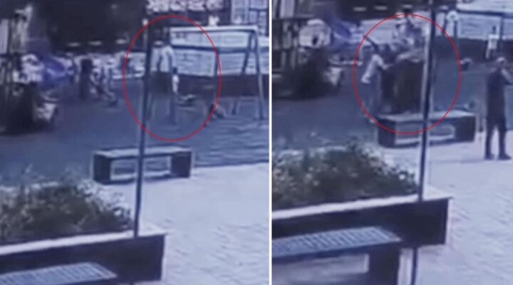 Parkta oynayan 2 küçük çocuğu darbetti