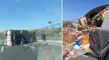 TEM’de kamyon devrildi, trafik yoğunluğu oluştu!