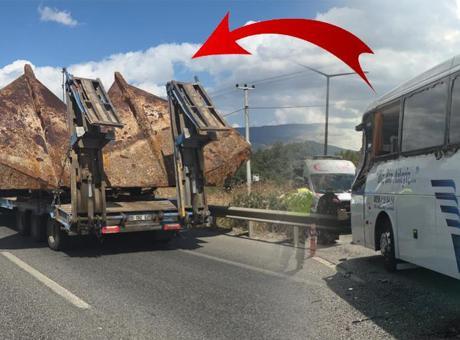 Akılalmaz kaza! Bursa’da yolcu otobüsü TIR’daki gemi çapasına çarptı