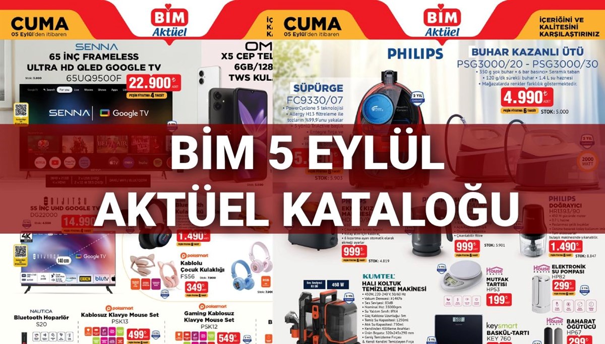 BİM 5 Eylül aktüel ürünler kataloğu 2025: 65 inç televizyon, halı koltuk yıkama makinesi, yazı tahtası ve buhar kazanlı ütü geliyor