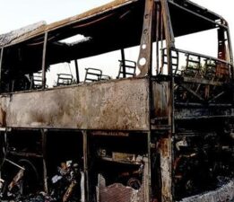 Gaziantep’te seyir halindeki yolcu otobüsü yandı