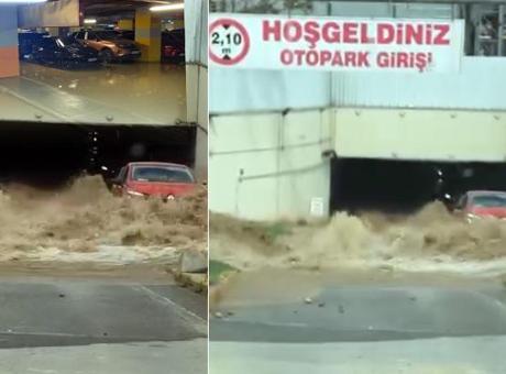 Kadıköy’de boru patladı! AVM otoparkı göle döndü