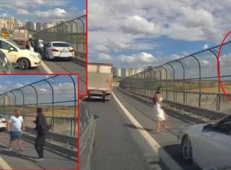 TEM Otoyolu’nda şoke eden anlar! Kediyi kurtarmak için duran kadına, otomobil çarptı